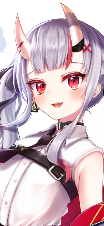 horns red eyes white hair Nakiri Ayame hololive Anime Virtual Youtuber Phone Wallpaper