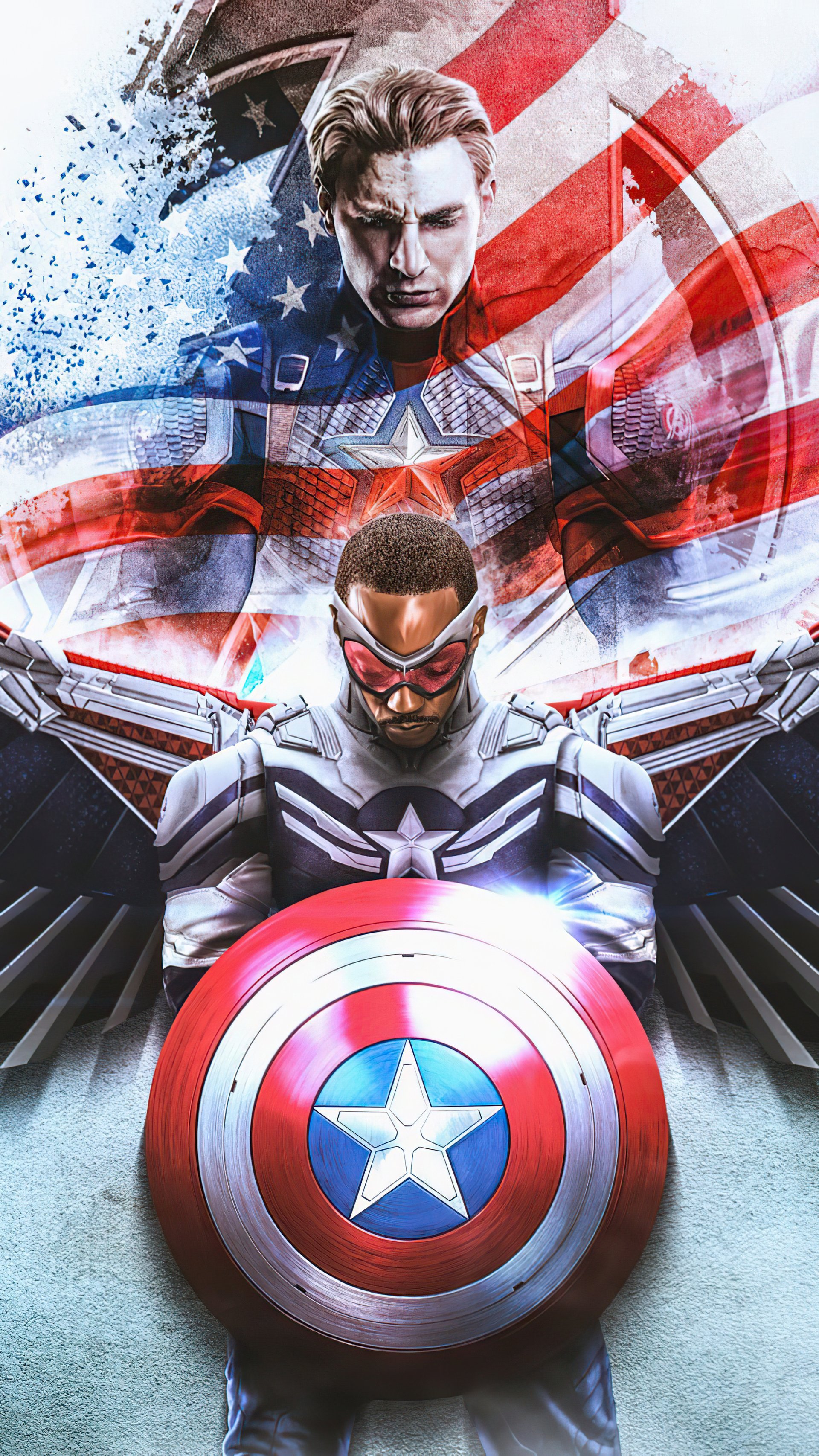 Download Chris Evans Steve Rogers Superhero Captain America Anthony Mackie Sam Wilson Falcon (Marvel Comics) TV Show The Falcon And The Winter Soldier Phone Wallpaper