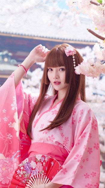 brunette kimono model woman asian Phone Wallpaper