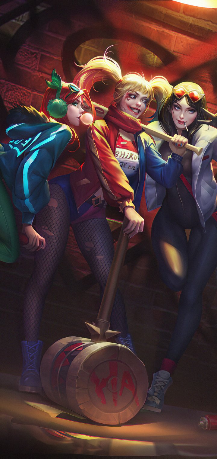 Download Catwoman Poison Ivy Harley Quinn Comic DC Comics Phone Wallpaper