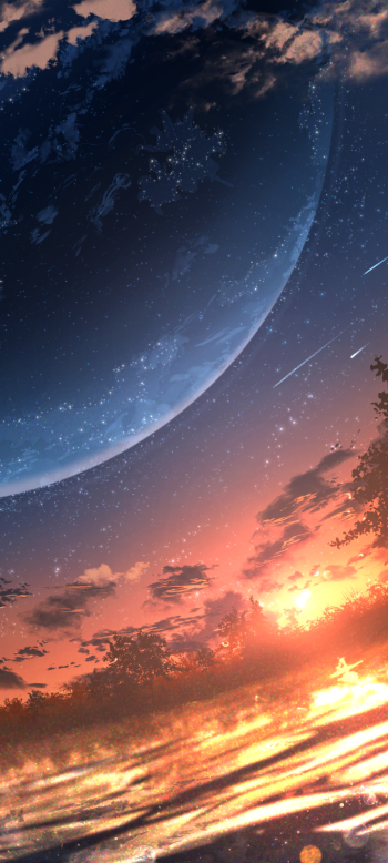 lake starry sky planet shooting star Anime anime sunset Phone Wallpaper