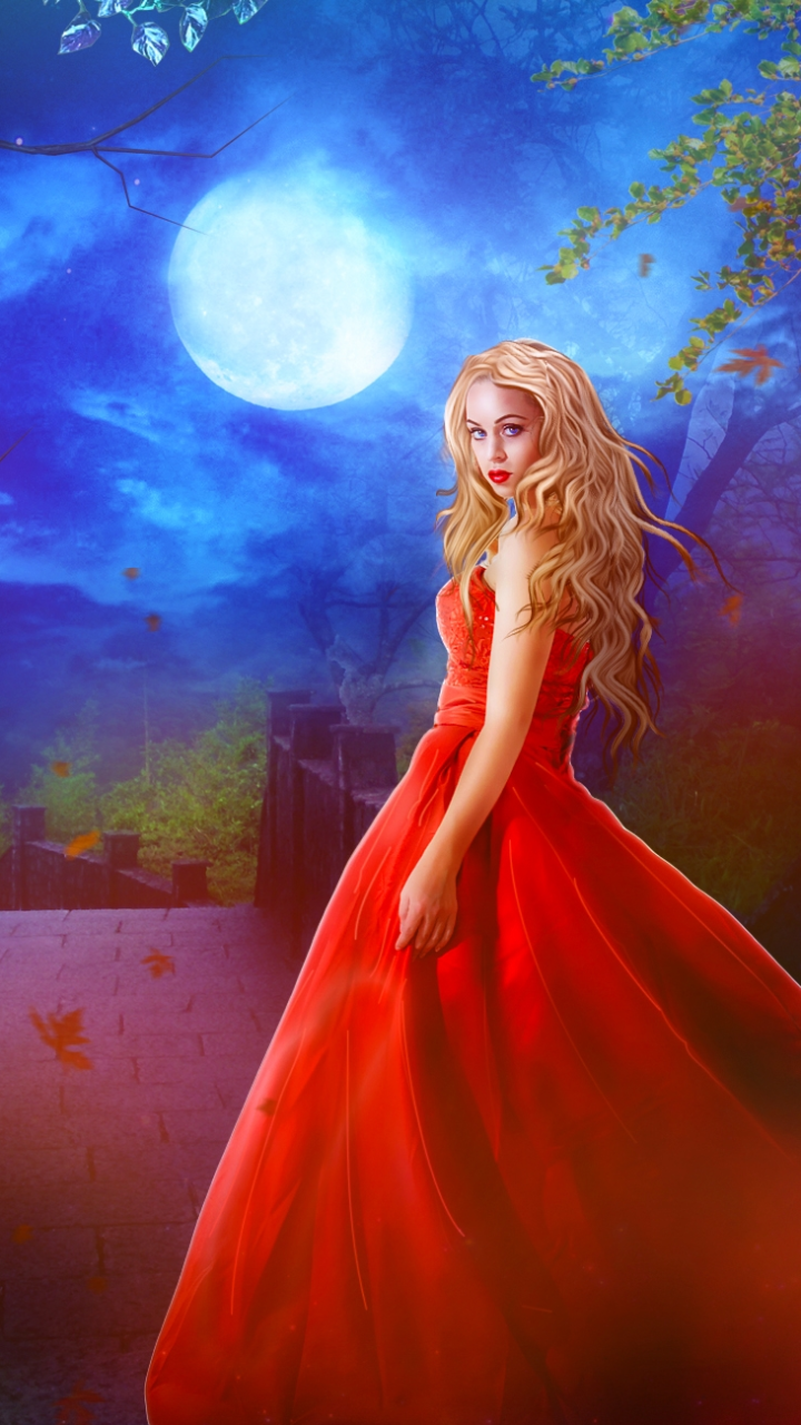 Download Red Dress Fantasy Woman Phone Wallpaper