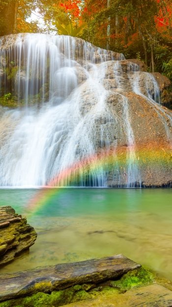 rainbow nature waterfall Phone Wallpaper