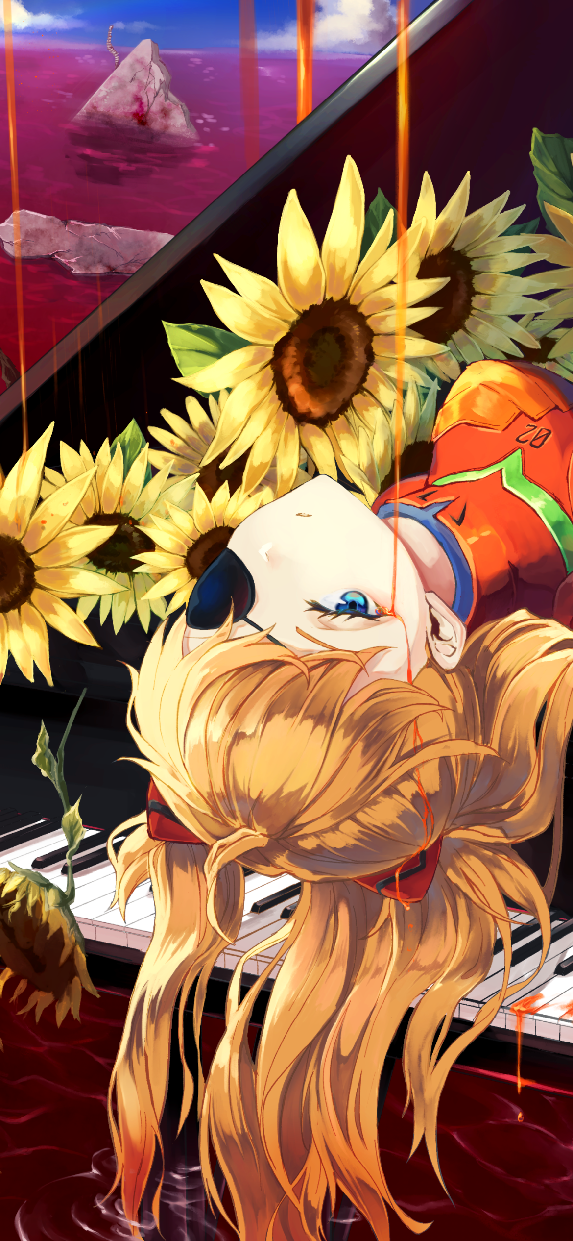 Download Eye Patch Asuka Langley Sohryu Sunflower Anime Neon Genesis Evangelion Phone Wallpaper