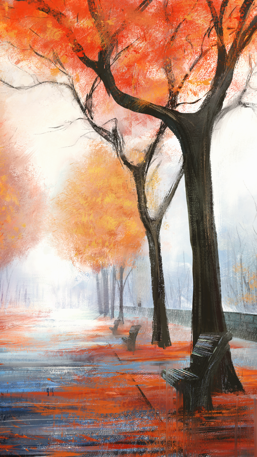 Download Bench Artistic Fall Phone Wallpaper