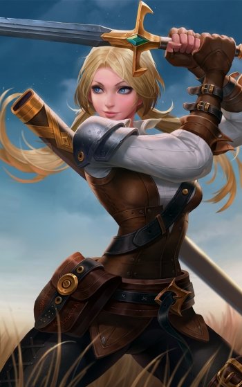 blue eyes blonde woman warrior fantasy Phone Wallpaper