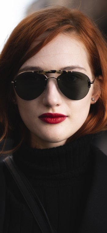 redhead lipstick sunglasses woman model Phone Wallpaper