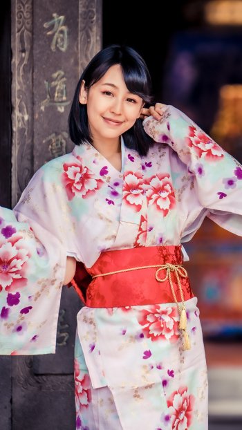 black hair kimono model woman asian Phone Wallpaper