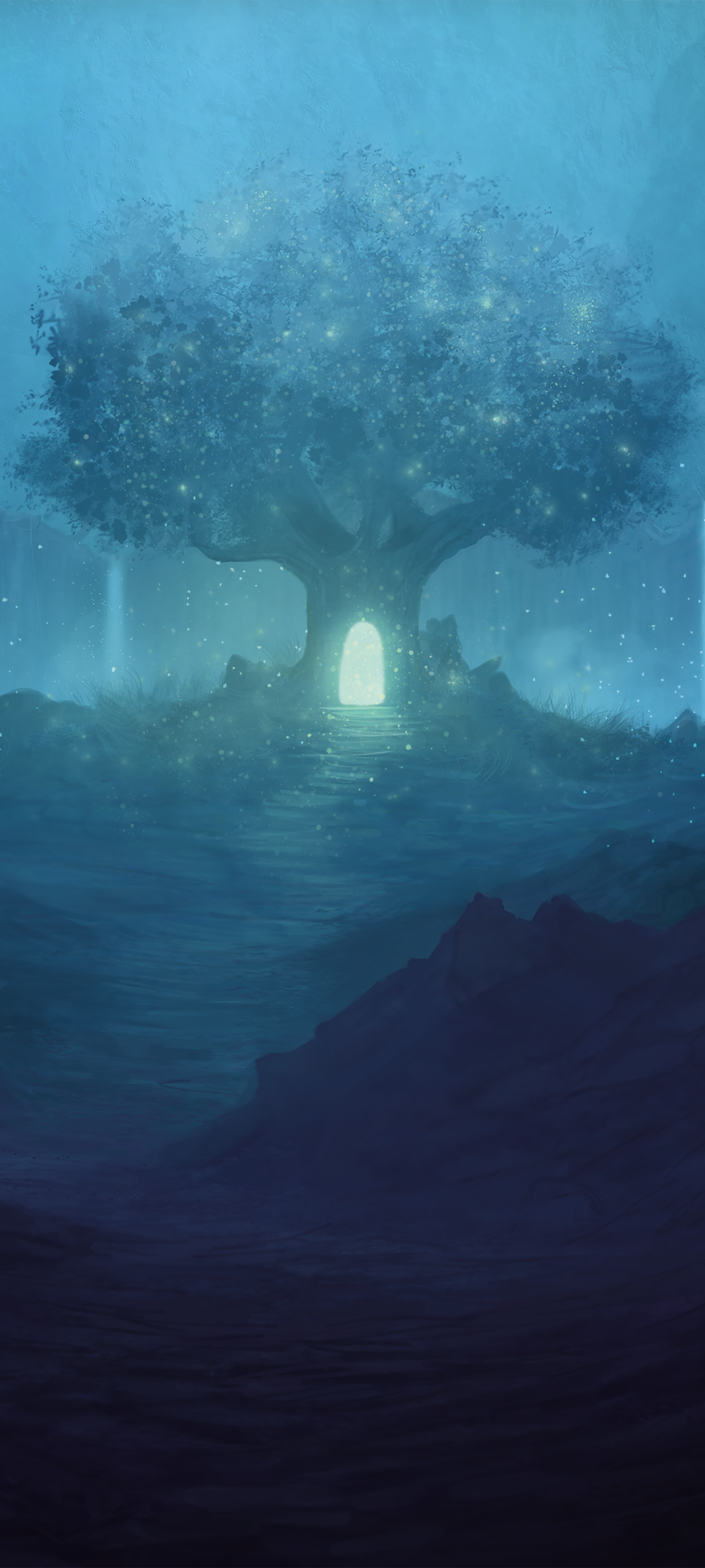 Download Night Tree Fantasy Landscape Fantasy Landscape Phone Wallpaper