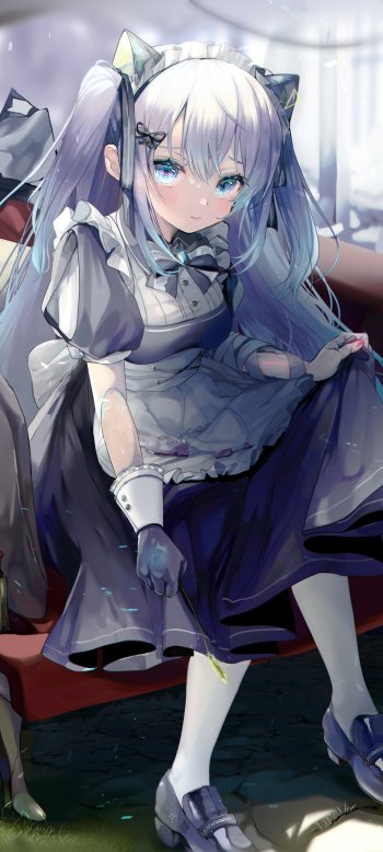 maid white hair aqua eyes Anime girl anime girl Phone Wallpaper