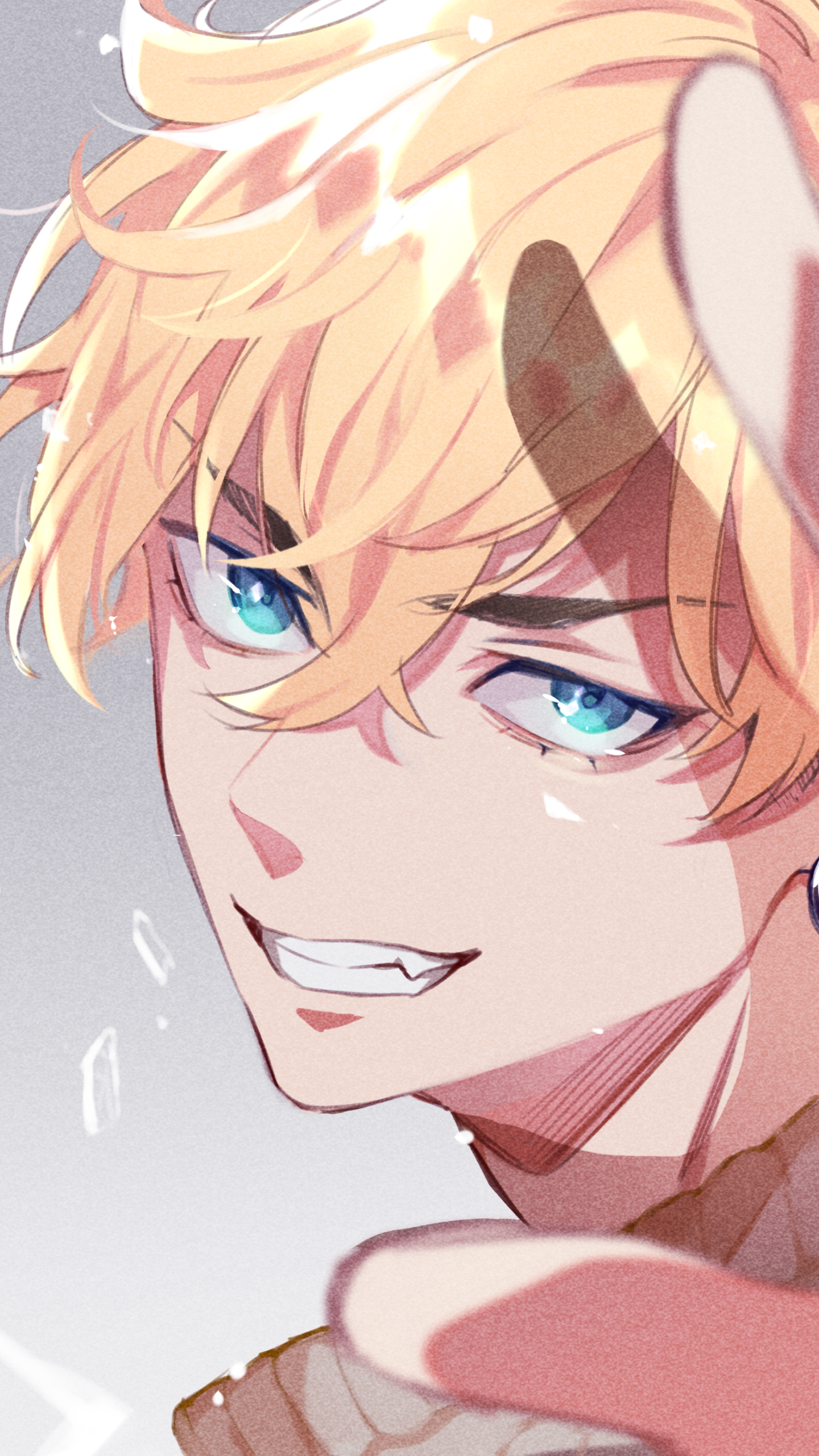Close-up anime-style portrait of Chifuyu Matsuno from Tokyo Revengers with vibrant blue eyes and blond hair, designed as a phone wallpaper for iPhone and Android devices.