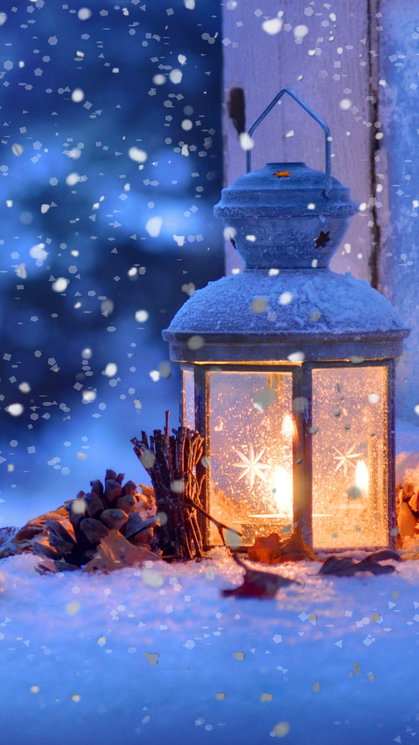 Download Lantern Snowflake Snowfall Christmas Photography Winter Phone Wallpaper