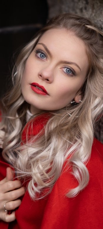 blue eyes blonde lipstick woman model Phone Wallpaper