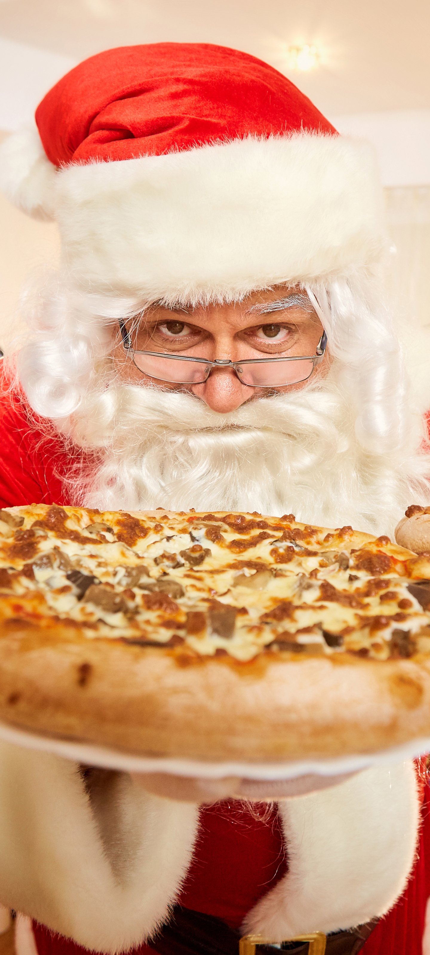 Download Pizza Santa Holiday Christmas Phone Wallpaper - Mobile Abyss