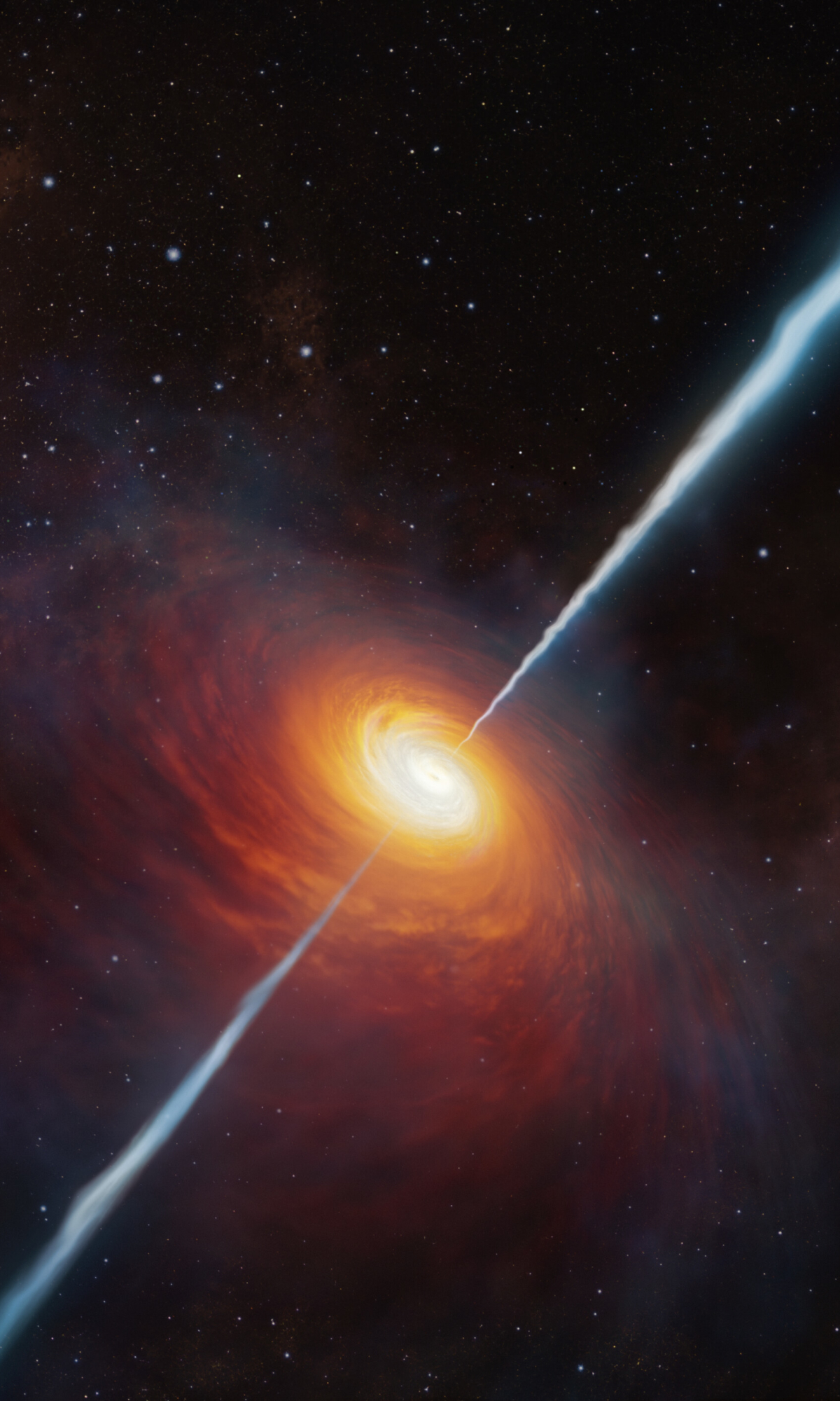 Artist’s rendering of quasar P172+18 by ESO