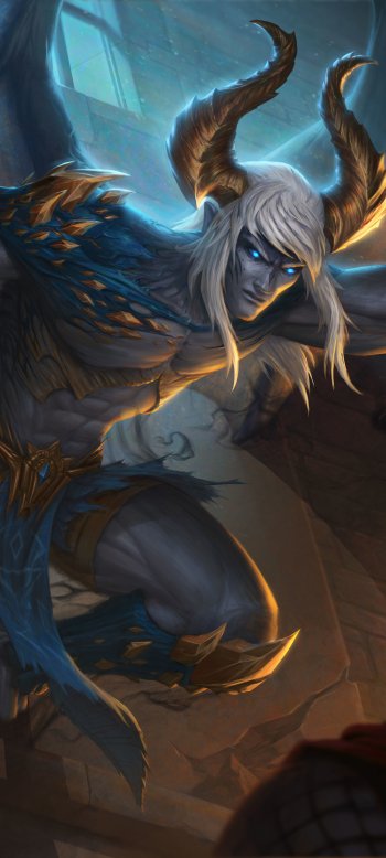 warrior white hair horns dark demon Phone Wallpaper