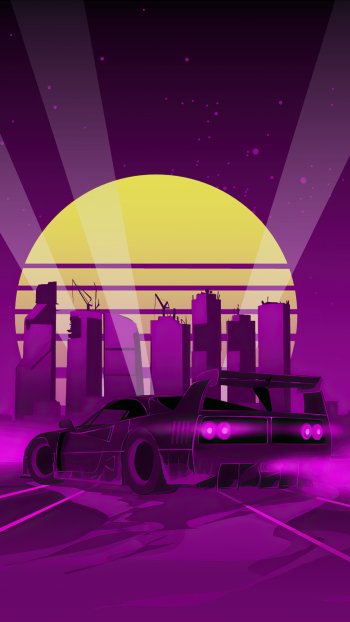 Ferrari violet artistic retrowave Phone Wallpaper