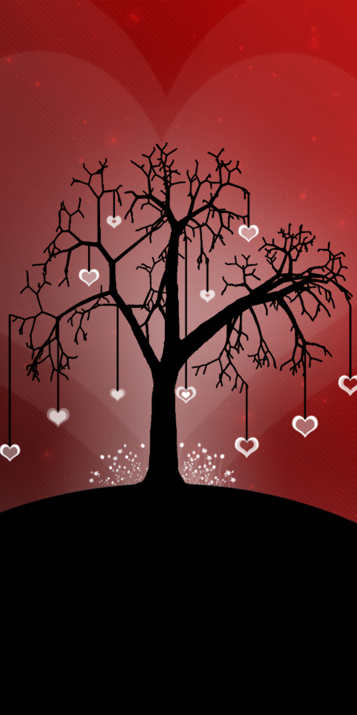 Tree with hearts hanging from the branches