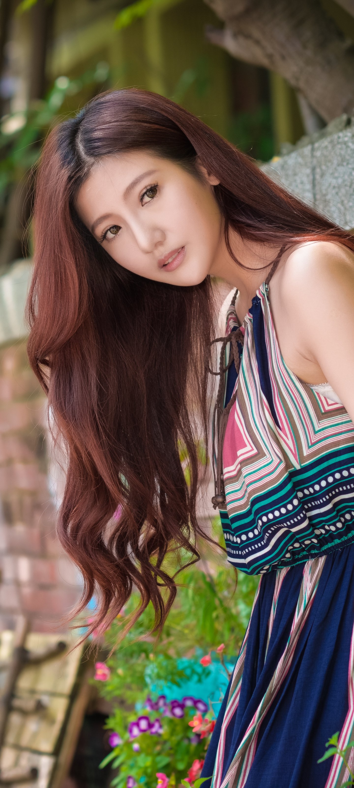 Download Dress Brown Eyes Brunette Model Woman Asian Phone Wallpaper