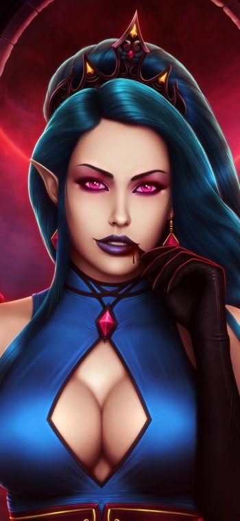 blue hair pink eyes lipstick fantasy demon Phone Wallpaper