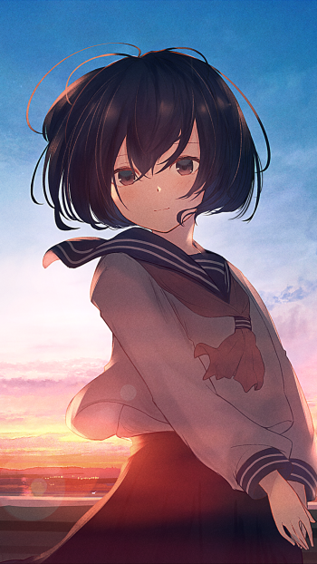 short hair school uniform Anime girl anime girl Phone Wallpaper