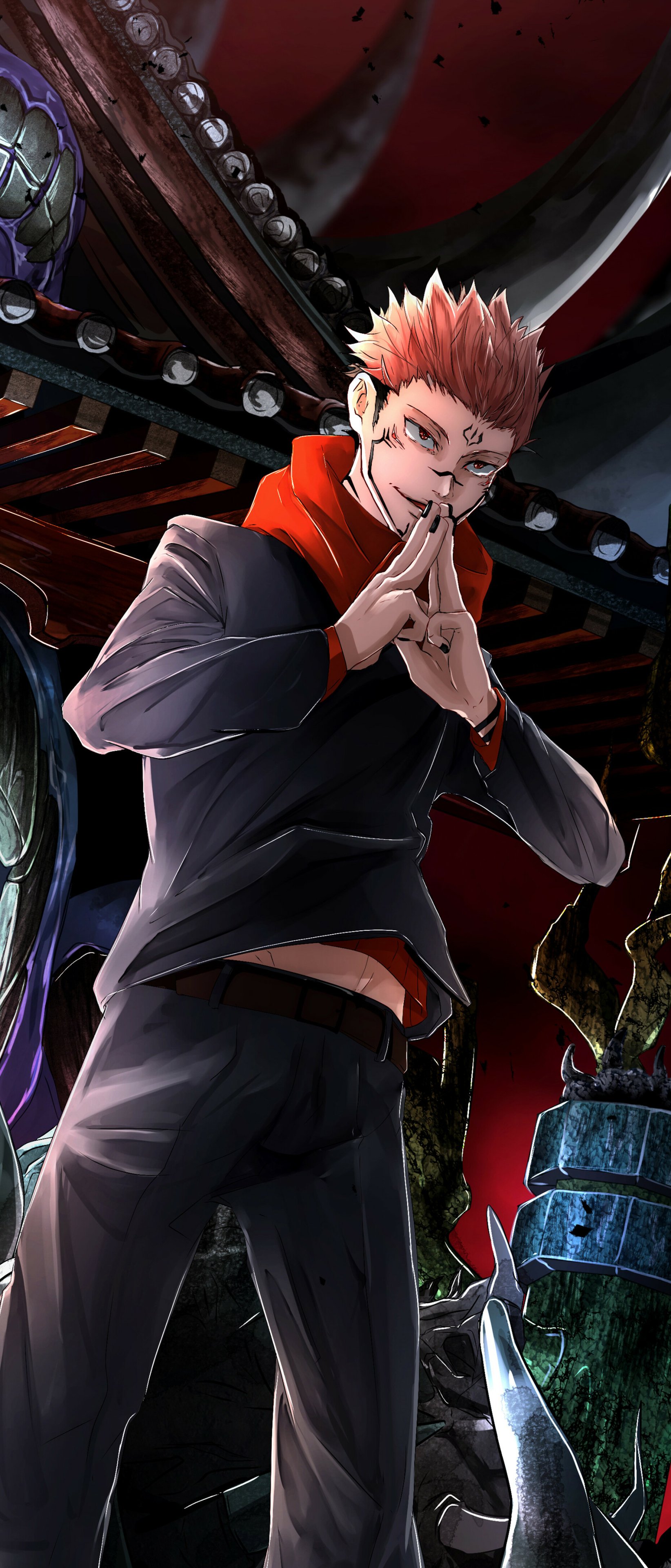 Download School Uniform Pink Hair Sukuna (Jujutsu Kaisen) Anime Jujutsu Kaisen Phone Wallpaper