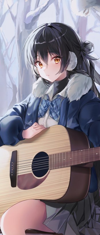 school uniform guitar black hair Anime girl anime girl Phone Wallpaper