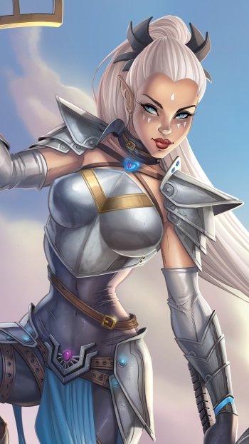 white hair long hair armor woman warrior fantasy Phone Wallpaper