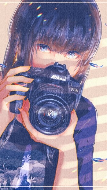 short hair camera Anime girl anime girl Phone Wallpaper