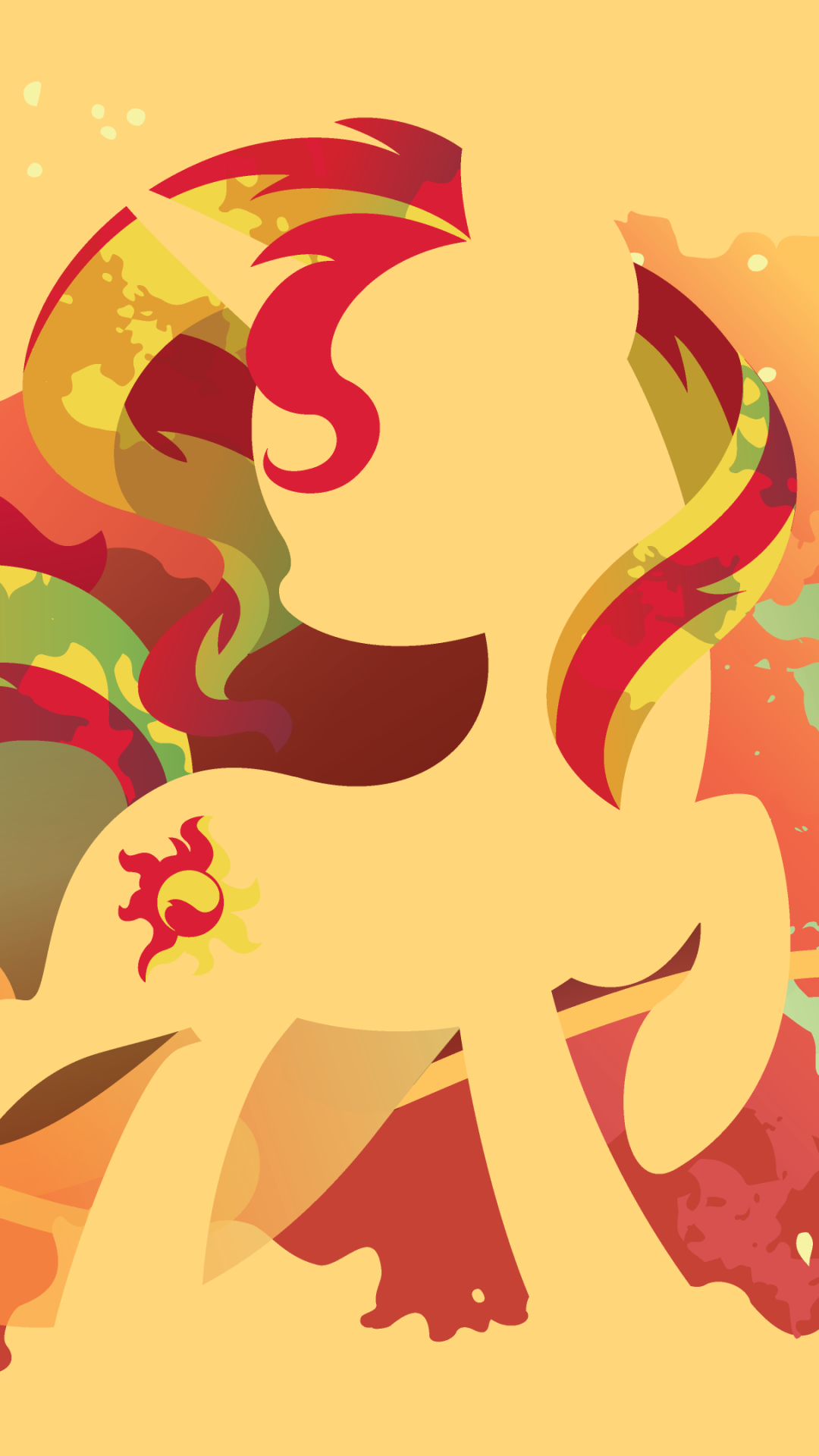 Minimalist phone wallpaper of Sunset Shimmer from the TV show My Little Pony: Friendship Is Magic — warm, stylized silhouette with flowing red-and-gold mane.
