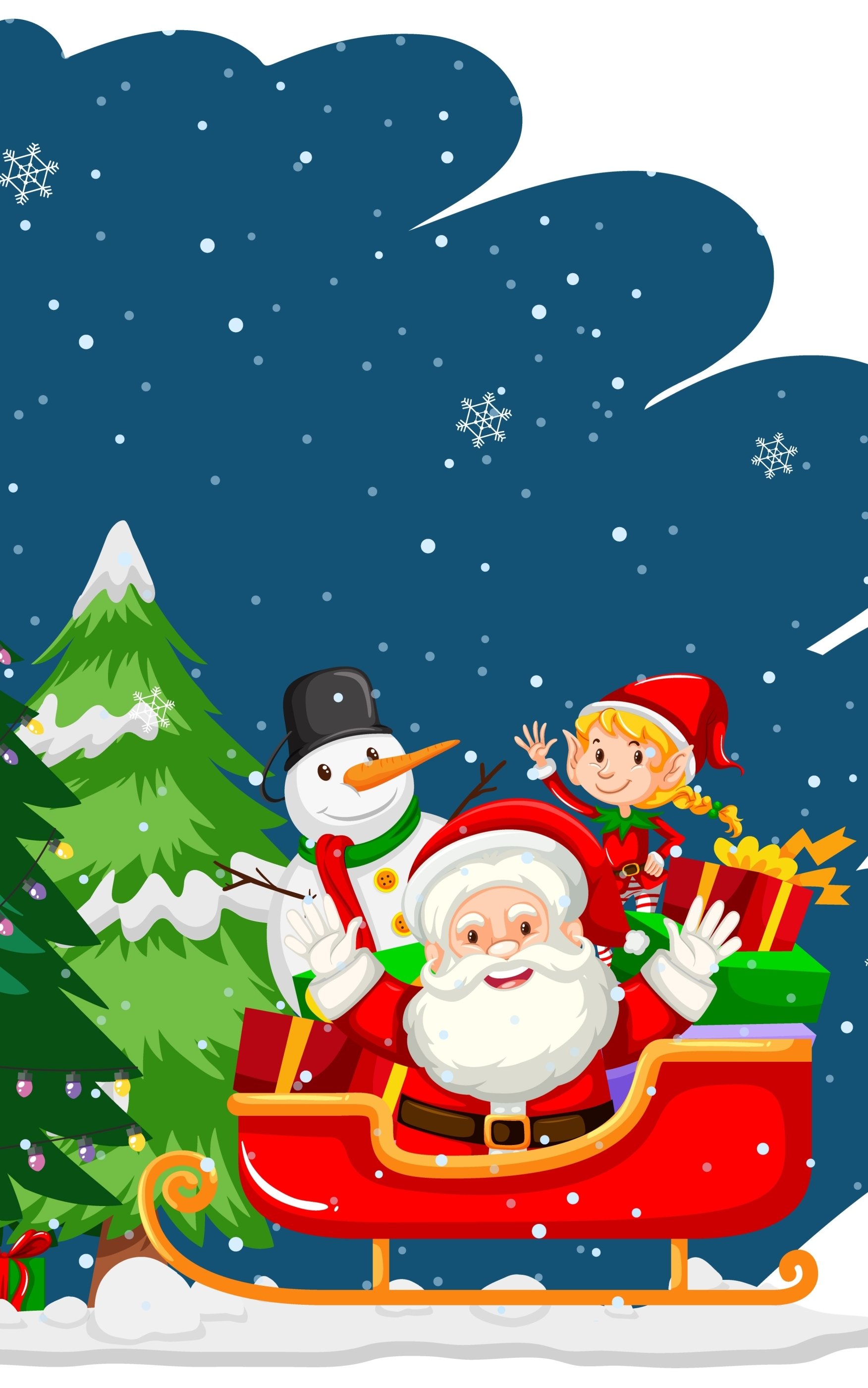 Download Sleigh Snowman Santa Holiday Christmas Phone Wallpaper