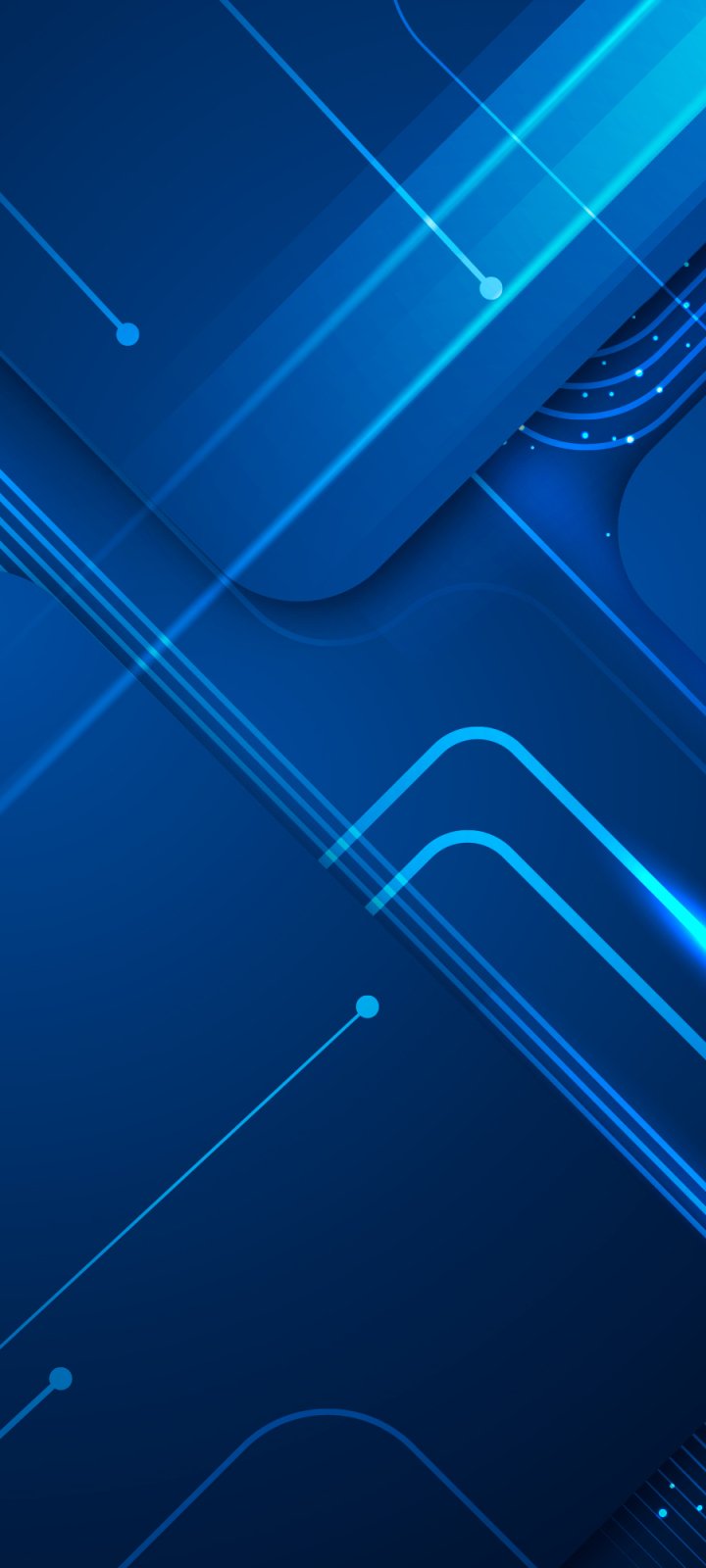 Abstract blue phone wallpaper with layered geometric shapes, glowing diagonal lines and circuit-like dots forming a sleek, tech-inspired pattern.