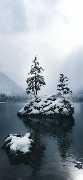 water snow nature lake Phone Wallpaper
