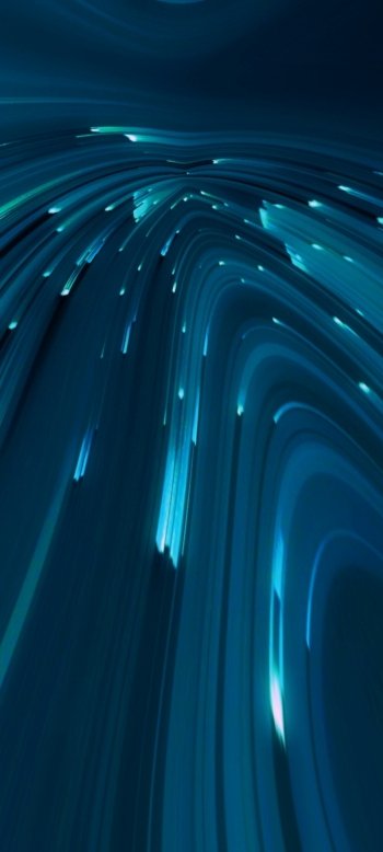 Abstract blue wave of flowing light streaks in teal and navy, curving downward — abstract blue phone wallpaper.