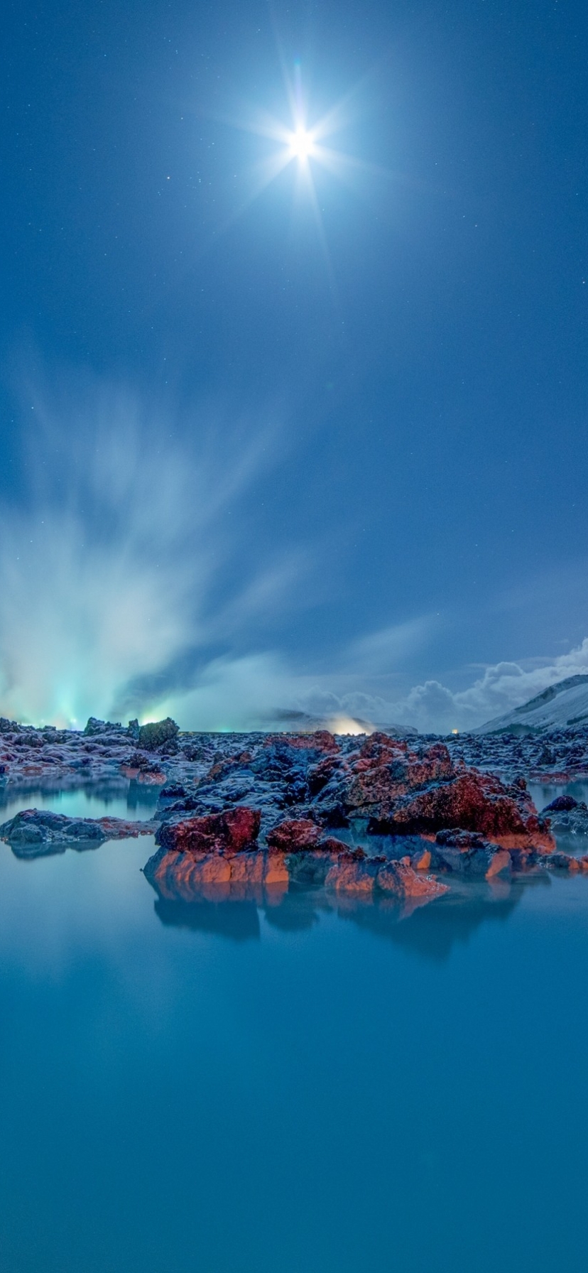 Winter Night over Blue Lagoon in Iceland