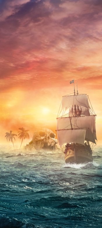  Pirate Ship Sailing Away from Skull Island