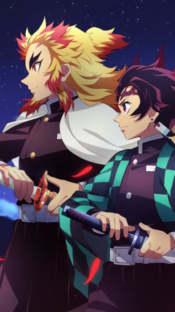 Kyojuro Rengoku Tanjiro Kamado Anime Demon Slayer: Kimetsu no Yaiba Phone Wallpaper