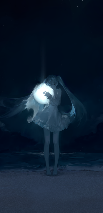 blue hair dress long hair barefoot Hatsune Miku Anime Vocaloid Phone Wallpaper