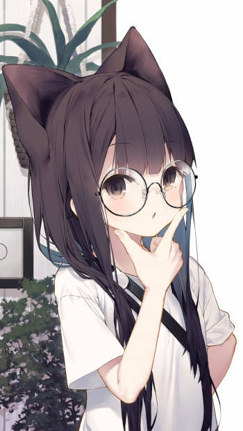 cat girl black hair animal ears Anime girl anime girl Phone Wallpaper