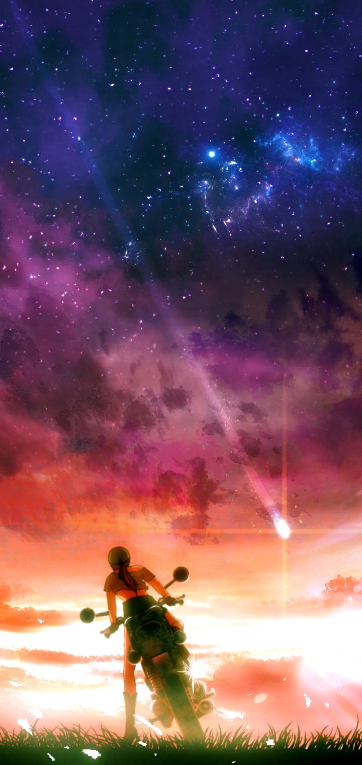 Download Starry Sky Shooting Star Motorcycle Anime Sky Sky Anime Anime Motorcycle Phone Wallpaper