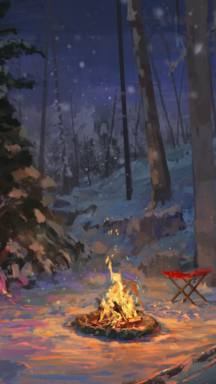 Minimal Camping on a cold Snowy Night by XilmO
