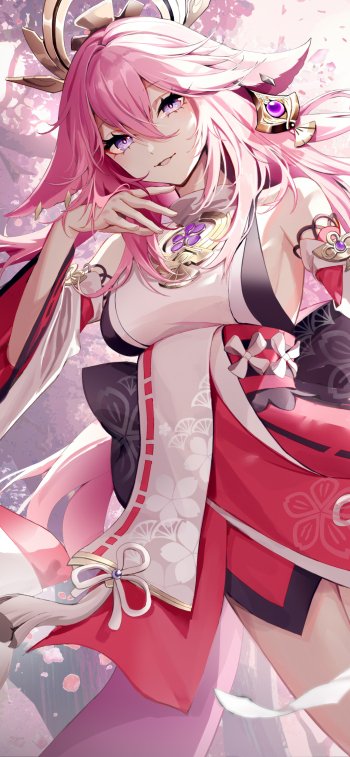 pink hair Yae Miko Guuji (Genshin Impact) video game Genshin Impact Phone Wallpaper
