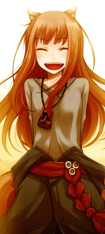 animal ears brown hair long hair smile Holo (Spice & Wolf) Anime Spice and Wolf Phone Wallpaper