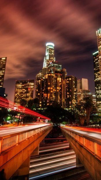 time lapse night skyscraper city man made Los Angeles Phone Wallpaper