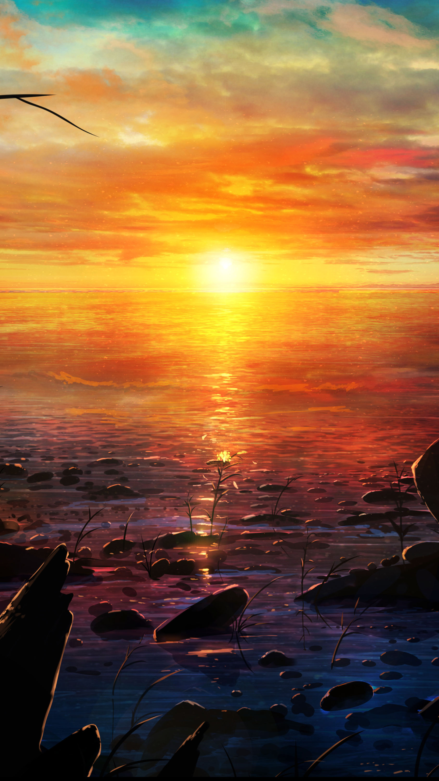 Anime Sunset Phone Wallpaper by 画师JW