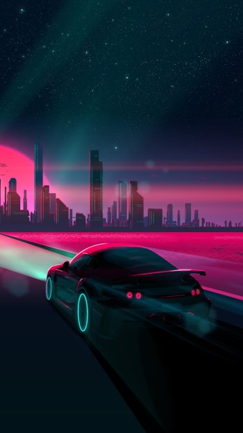 car artistic retrowave Phone Wallpaper