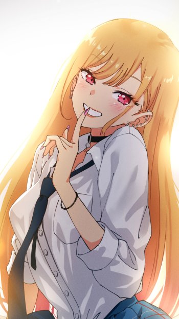 Phone wallpaper featuring Marin Kitagawa from My Dress-Up Darling in vibrant anime style, designed for both iPhone and Android displays.