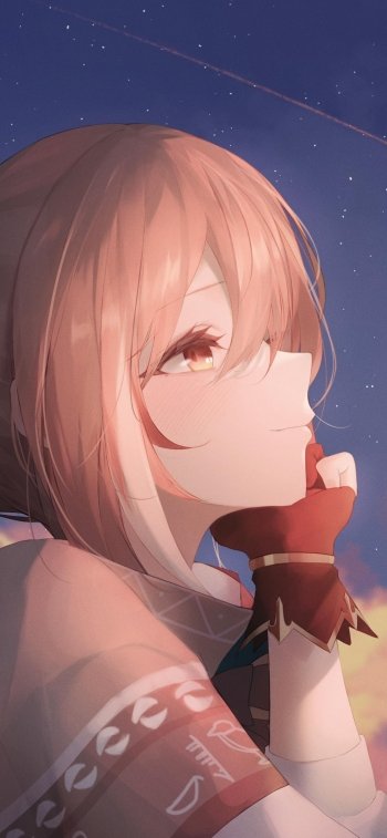 Phone wallpaper featuring Nanashi Mumei from hololive, a virtual YouTuber, depicted in an anime style against a starry night sky background.