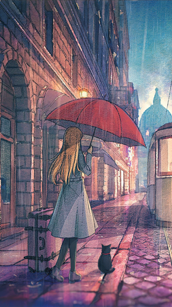 rain umbrella Anime girl anime girl Rain Anime Phone Wallpaper