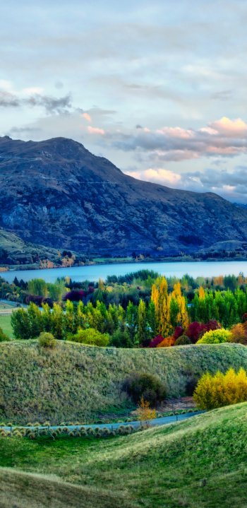 fall lake mountain hill nature landscape Phone Wallpaper